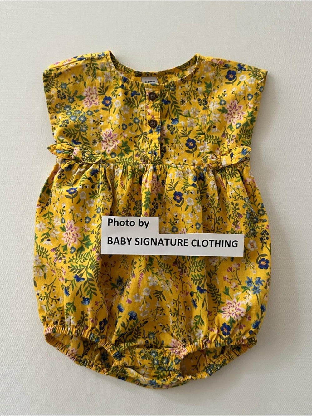 Old Navy 6-12 Months Baby Girl Yellow Floral Bubble Romper Spring Summer